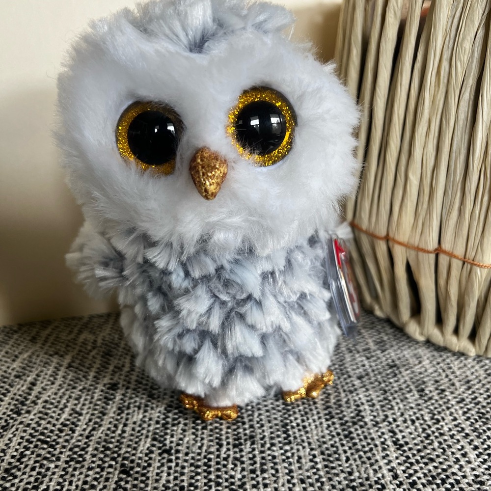 Ty Beanie Boos Plush Owl - White and Gold